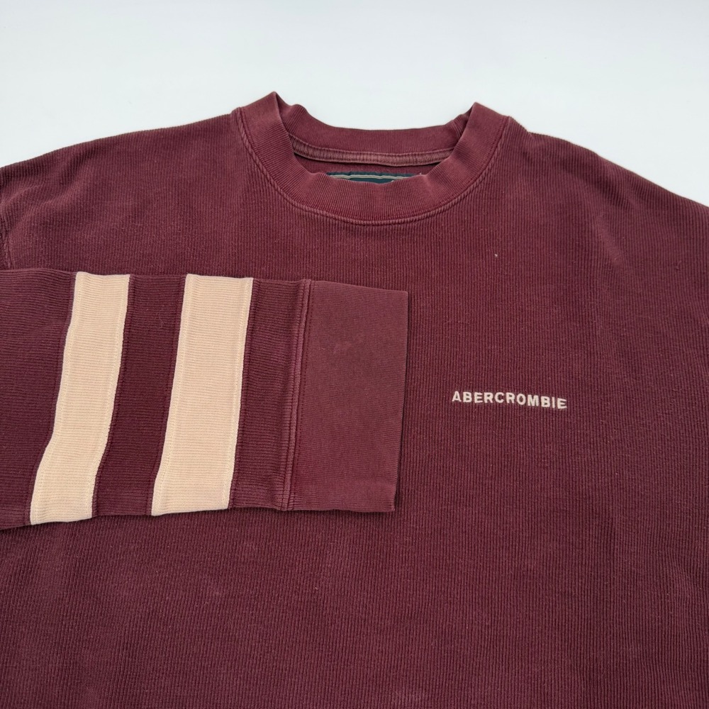90s Abercrombie & Fitch Mens Cotton Long Sleeve Shirt Burgundy Stripe Large